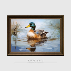 Vintage Nursery Duck Waterlcolored Oil Painting Wall Art Farmhouse Nursery Decor, Animal Duck Illustration, Duck Wall Art, Mallard Duck Art