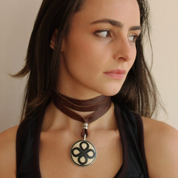 Wrap Leather Necklace Celtic Knot Choker Bohemian Jewelry Sustainable Jewelry Ethnic Choker Leather Choker Necklace Boho Choker Jewelry