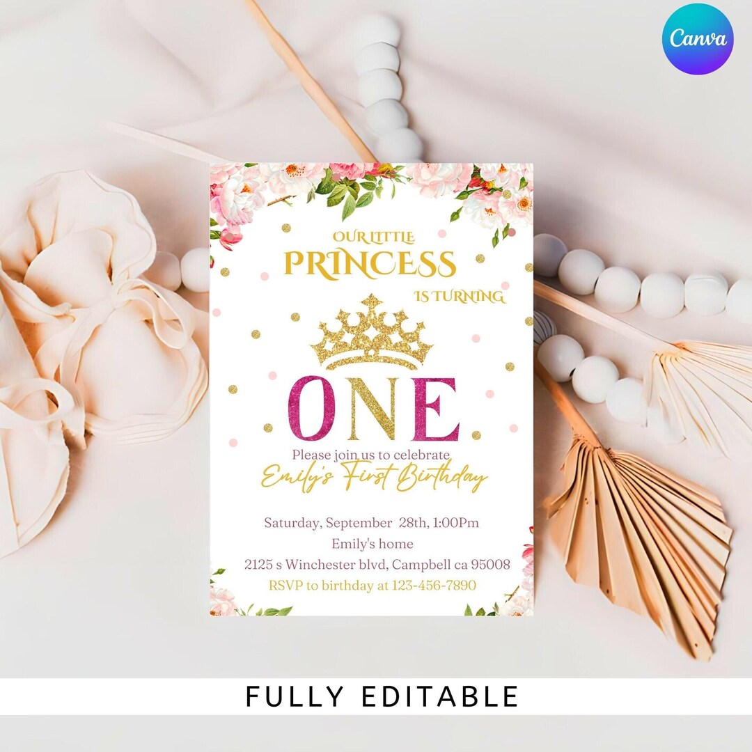 Printable Princess Birthday Invitation, Princess Birthday Party Invite, Girl Birthday Invitation ...