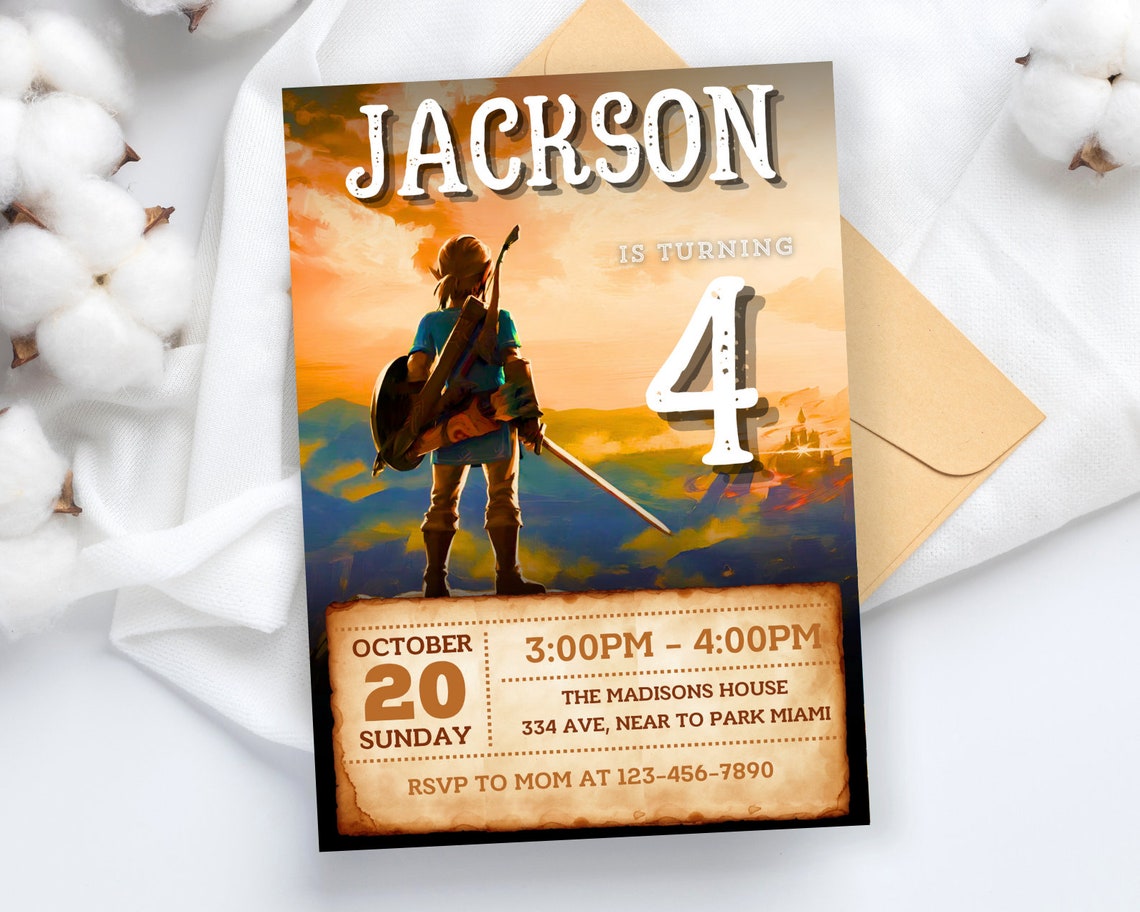 The Legend of Zelda Birthday Invitation Zelda Birthday Party Etsy