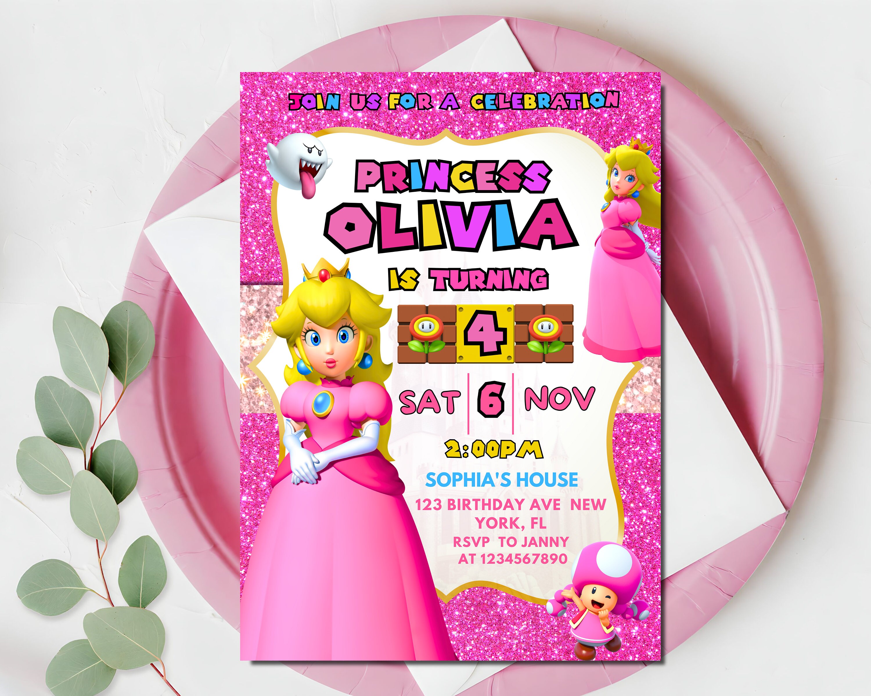 princess-peach-birthday-invitation-mario-princess-invitation-etsy