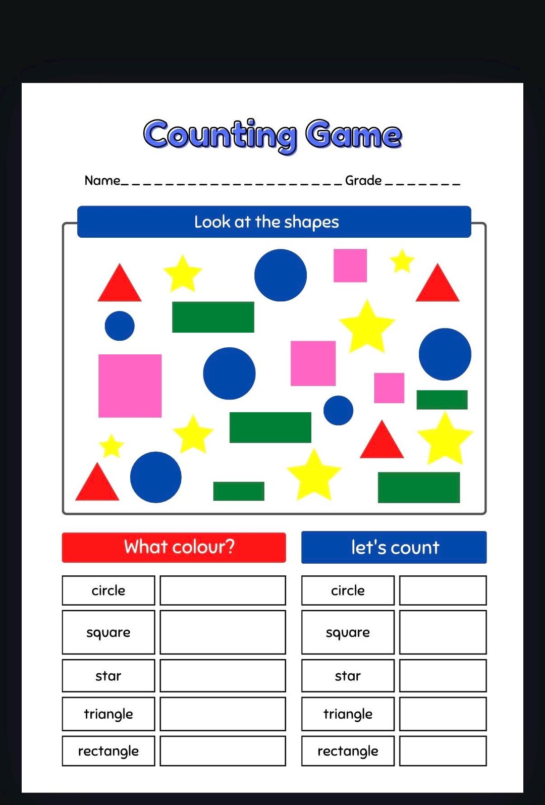 Counting Shapes/colours Printable PDF - Etsy