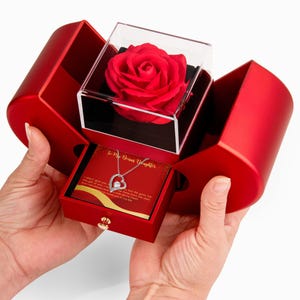 To My Bonus Daughter Necklace Gift - Adoption Anniversary Jewelry - Luxury Heart Necklace with Rose Box - Bonus Child Adoption Gift