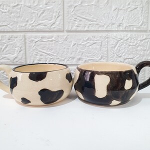 Handmade Ceramic Cow Spots Mug Set for Couple, Hand-Painted Dalmatian Pattern Coffee Cup Gift, Handmade Pottery, Handcrafted Tea Cup
