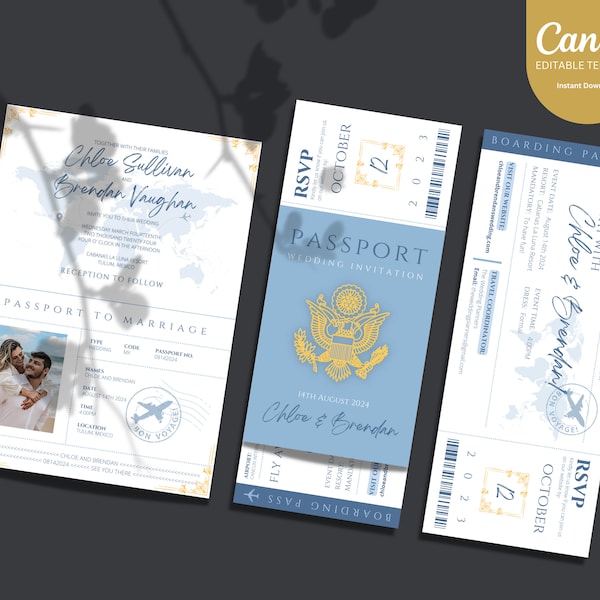 Passport Wedding Invitation Boarding Pass Editable Template Destination Wedding Invitation Dusty Blue Travel Invitation Wedding Abroad