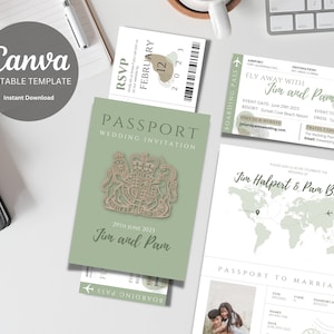 Passport Wedding Invitation Boarding Pass Editable Template Destination Wedding Invitation Sage Green Travel Invitation Wedding Abroad