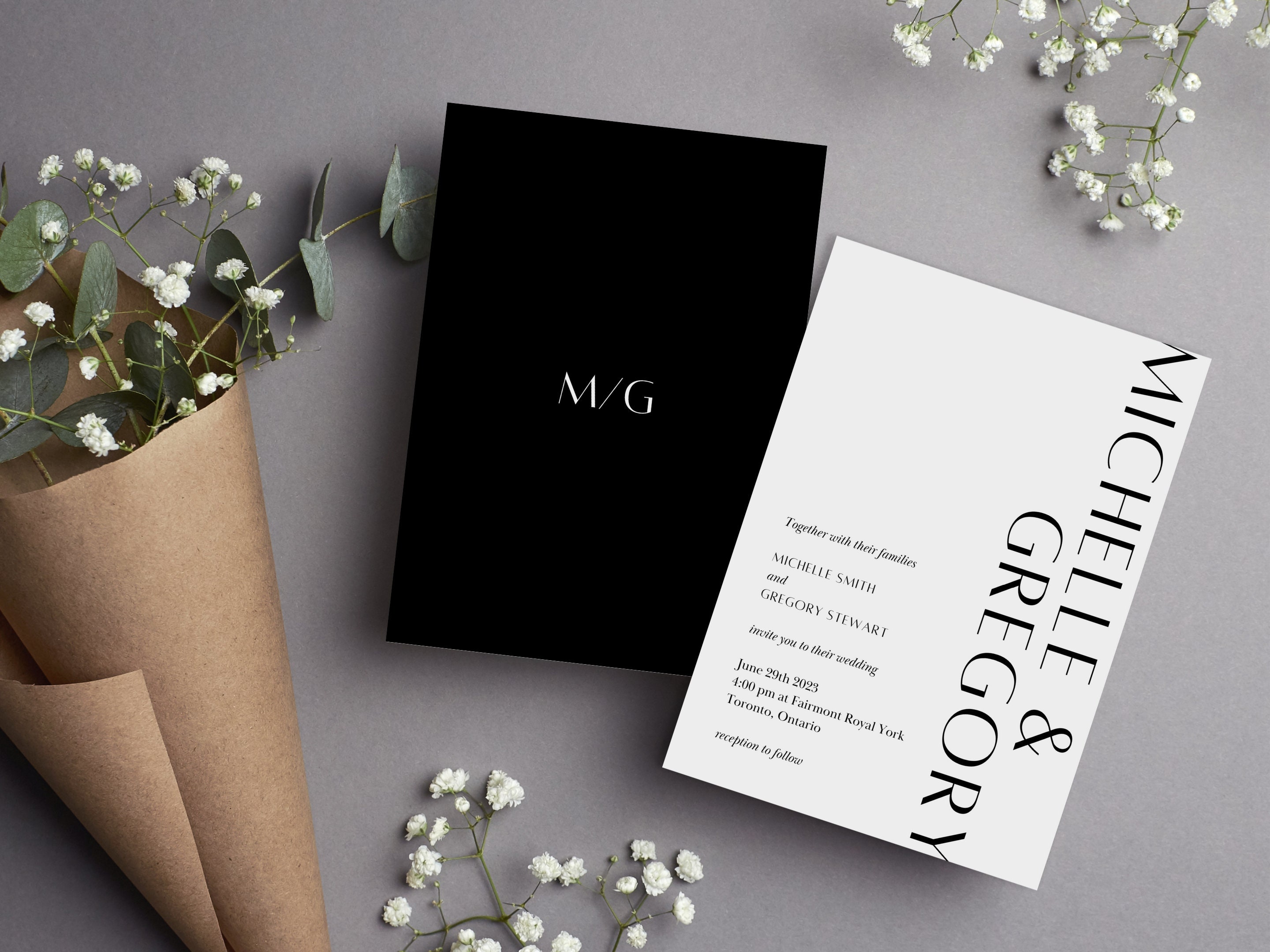 Black and White Elegant Wedding Invitation | Editable Canva Template ...