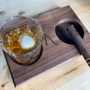 Hardwood Cigar Ashtray and Drink Holder
