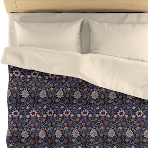 William Morris floral duvet cover - Evenlode, navy, pink flowers, mcm, craftsman, mid century modern, traditional, art and crafts design