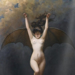 Bat Woman lightweight Tapestry, Albert Joseph Penot, wall hanging, seductress, oil painting, goth vampire, witch, dreams, nightmares
