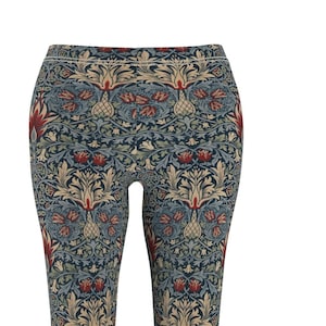 Leggings à fleurs sauvages William Morris - Design classique intemporel pour une belle apparence et une sensation de bien-être - Fleurs tête de serpent - rouge bleu vert