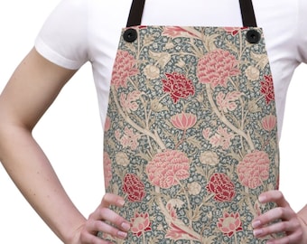 William Morris floral apron - pink red clover, carnations, gift for Mom, Mother, favorite chef, flowers, cook, housewarming, River Cray