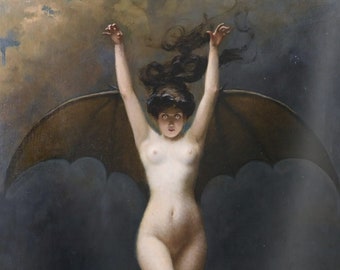 Bat Woman lightweight Tapestry, Albert Joseph Penot, wall hanging, seductress, oil painting, goth vampire, witch, dreams, nightmares