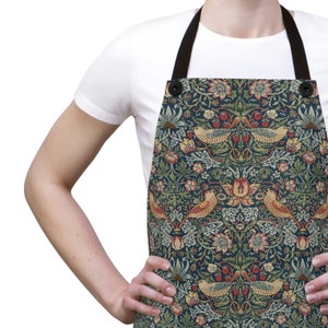 William Morris apron - Strawberry Thief design, classic and timeless, gift for Mom, Mother, girlfriend, your favorite chef, birds, floral