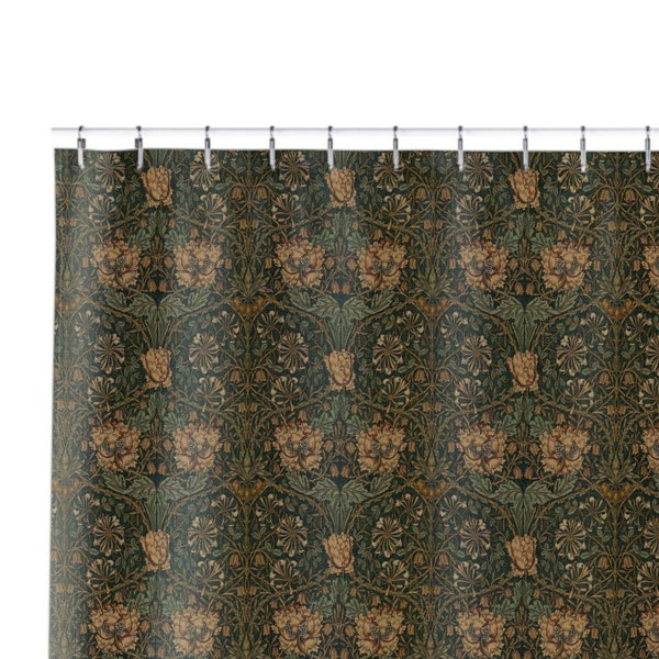 William Morris Honeysuckle shower curtain - green, flowers, retro, craftsman, arts and crafts, boho, mcm, mid-century, floral, classic