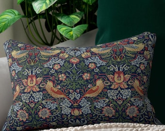 William Morris lumbar pillow - Strawberry Thief blue, couch, sofa, mcm, colonial, mid-century modern, arts and crafts, Craftsman, boho
