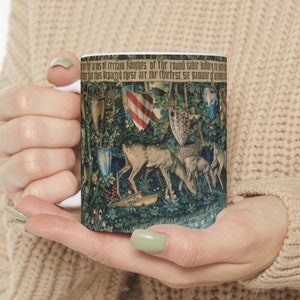 Caneca de cerâmica William Morris Holy Grail - 11oz, ótimo presente, artes e ofícios, amante da arte, Rei Arthur, Cavaleiros, Verdure, café, caneca de chá