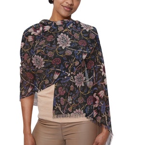 William Morris Evenlode scarf-floral, blue, pink flowers, lightweight, soft, timeless design adds a touch of elegance, great gift