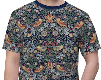 Unisex William Morris shirt - strawberry thief, birds, flowers, classic design, blue, tshirt, Arts and Crafts, Craftsman, mcm, theif, boho