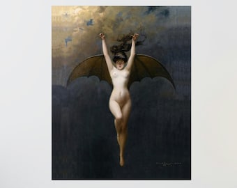 Bat woman poster - Albert Joseph Penot, seductress, oil painting, goth vampire, witch, dreams, nightmares, folk tales, art, 4 sizes