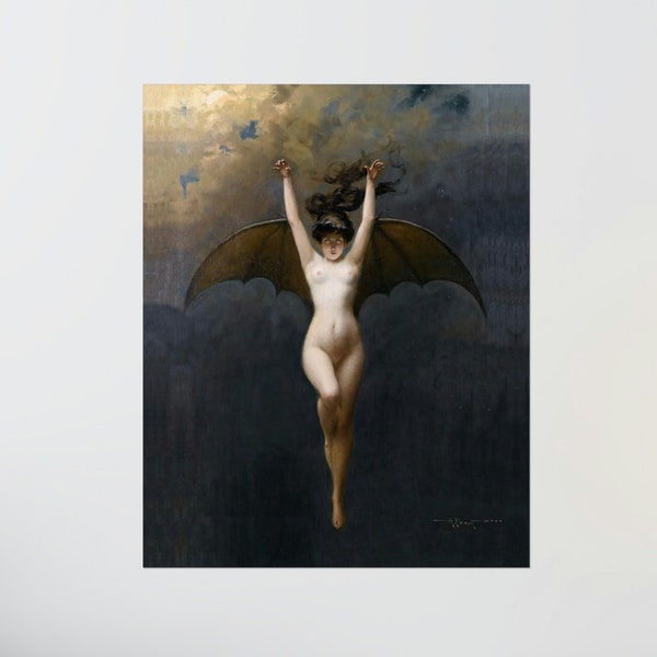 Bat woman poster - Albert Joseph Penot, seductress, oil painting, goth vampire, witch, dreams, nightmares, folk tales, art, 4 sizes