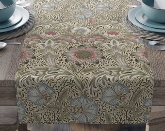 William Morris table runner - mcm, floral, mid-century modern, colonial, craftsman, arts and crafts, mission, corncockle, cottage core