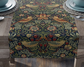 Strawberry thief table runner - William Morris, mcm, birds, floral, mid-century modern, colonial, craftsman, arts and crafts, mission