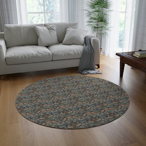 William Morris round rug - strawberry thief, birds, plants, flowers, classic design, Arts and Crafts, Craftsman, elegant, green, blue, red