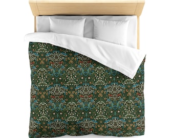 William Morris duvet cover - Blackthorne, floral, flowers, green, blue, mcm, mid-century, craftsman, arts and crafts, colonial, mission