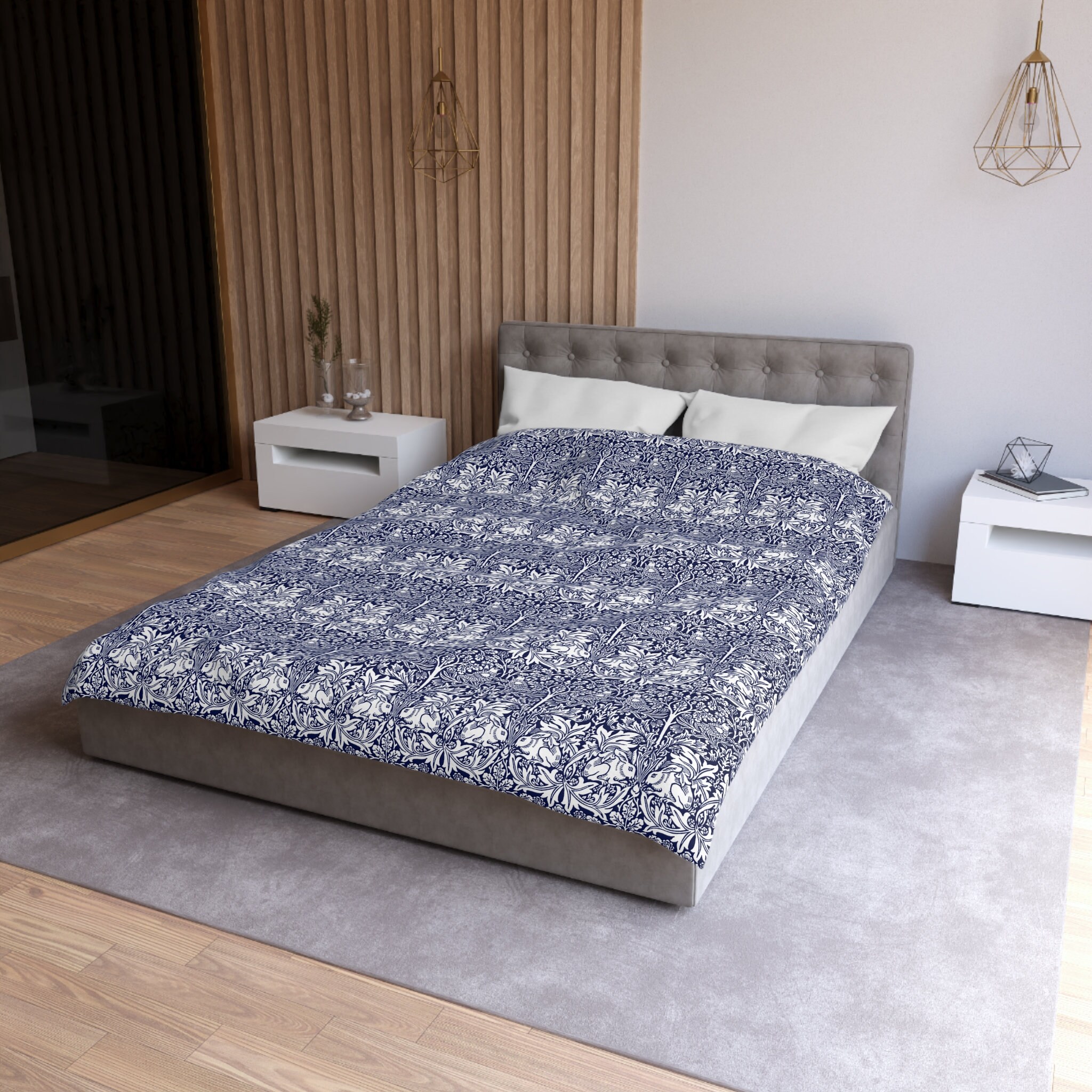 William Morris Brer Rabbit Duvet Cover - Navy Blue Microfiber, Mcm ...