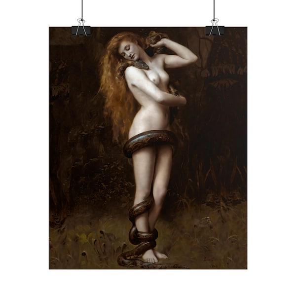 Affiche Lilith - John Collier, femme avec un serpent, séductrice, peinture à l'huile, vampire gothique, sorcière, rêves, cauchemars, contes populaires, art