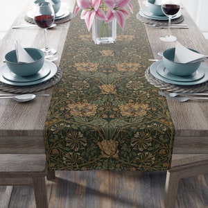 William Morris Honeysuckle table runner - MCM, green, flowers, floral, mid-century modern, colonial, craftsman, arts and crafts, mission