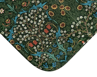 William Morris Blackthorne bath mat - floral, mid century, craftsman, elegant and classic, timeless English flowers, green, natural