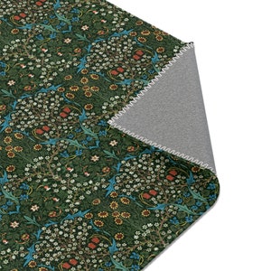 Willliam Morris area rug - Blackthorne, birds, floral, flowers, MCM, Arts and Crafts, Craftsman, elegant, red green, colonial, mid-century