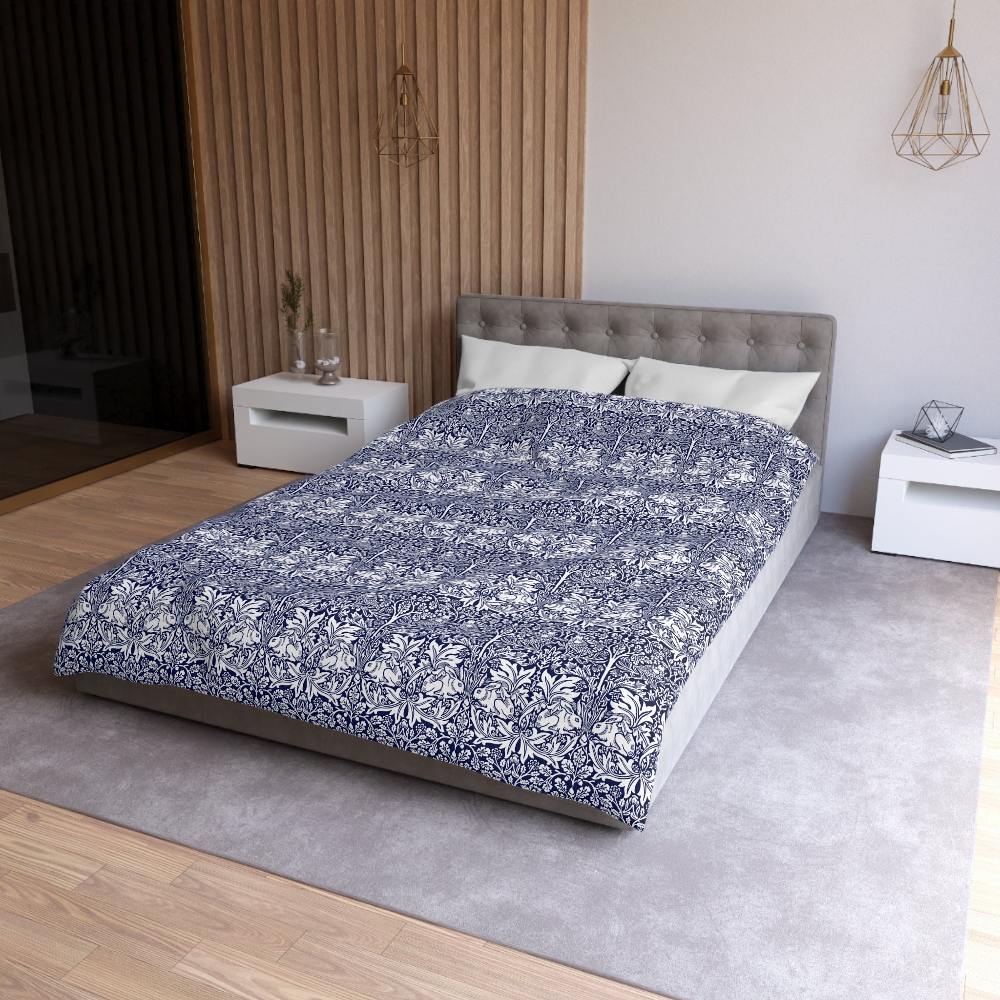 William Morris Brer Rabbit Duvet Cover - Navy Blue Microfiber, Mcm ...