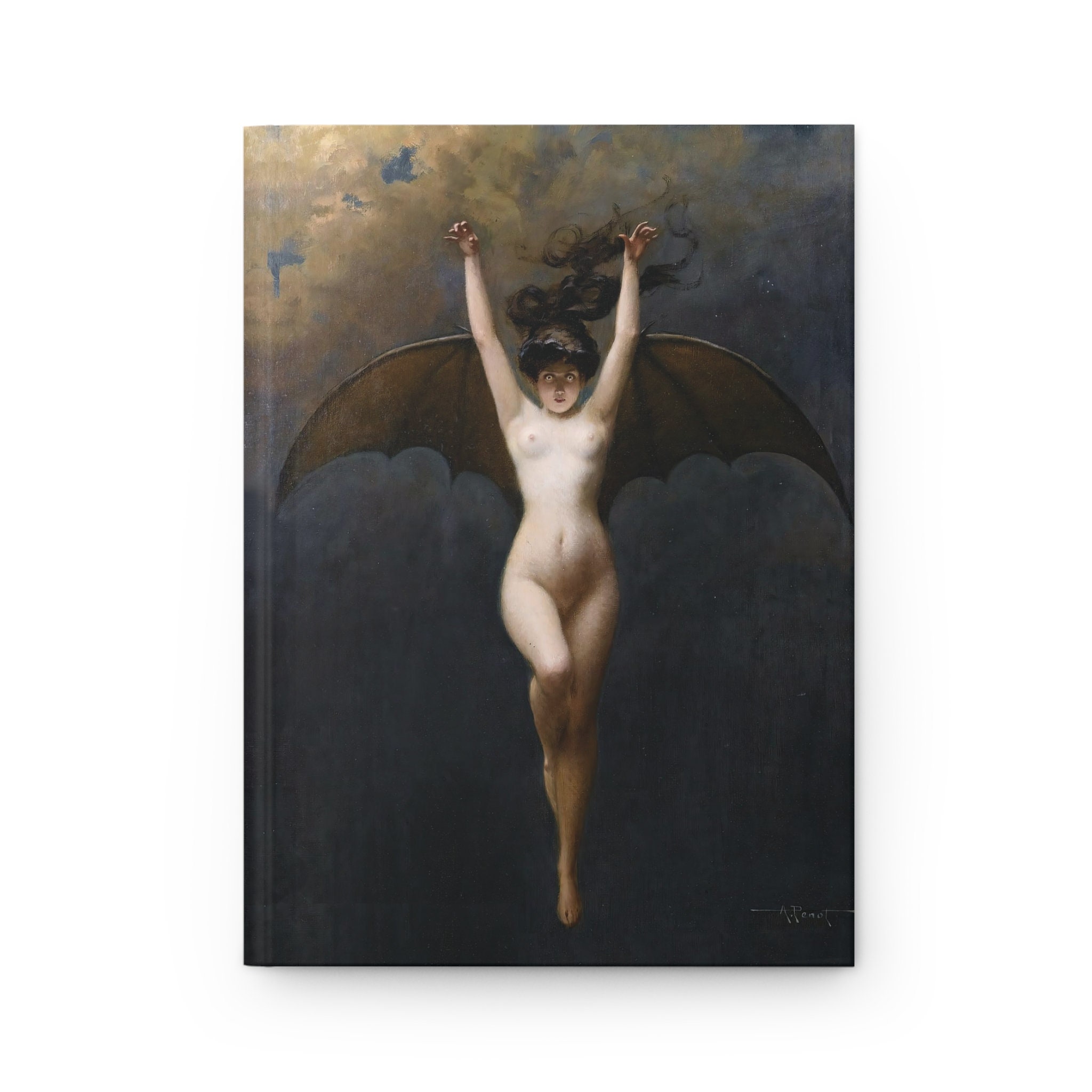 Bat woman lined dream journal - seductress, oil painting, goth vampire, witch, dreams, nightmares, folk tales, art