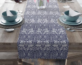 William Morris blue rabbits table runner - cotton, mcm, classic, Brer Rabbit, perfect housewarming gift, mid-century modern, colonial