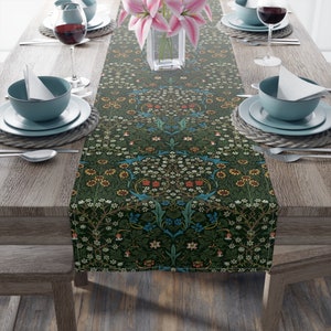 William Morris Blackthorne table runner - MCM, green, flowers, floral, mid-century modern, colonial, craftsman, arts and crafts, cotton
