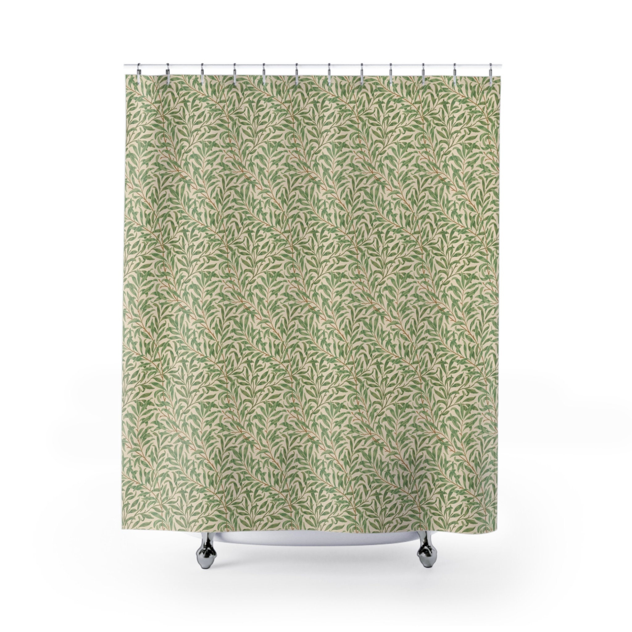 William Morris Willow Shower Curtain, Green Willow Bough, Vines, Retro