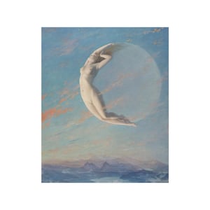 Moon goddess Selene poster by Albert Aublet, sun, witch, 210 gsm satin print, Art Nouveau, dreaming girl, beautiful woman