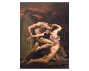 Dante and Virgil in Hell poster - satin, 210gsm, Halloween, witch, vampire, Inferno, hellscape, goth, gothic, devil, demon, painting