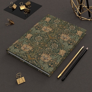 William Morris journal - hardcover, matte, floral, Flower, green, Honeysuckle, 75 sheets, guest book, dream, diary, mcm, arts and crafts