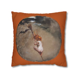 Witchy pillow case - Luis Falero, 4 square sizes, witches, seductress, witchcore, dreams, nightmares, fantasy, witch home decor, bats