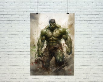 Hulk Watercolor Art Print, Avengers Poster (Set 4 PNGs) (Digital Download)