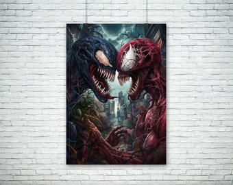 Venom vs Carnage, Venom Print, Carnage Print, Venom Poster, Watercolor Art, Wall Art, Printable Art, Venom Wall Art, Venom Png, Carnage art