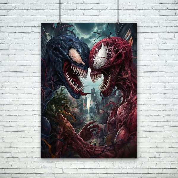 Venom vs Carnage, Venom Print, Carnage Print, Venom Poster, Arte de acuarela, Arte de pared, Arte imprimible, Arte de pared de Venom, Venom Png, Arte de carnicería