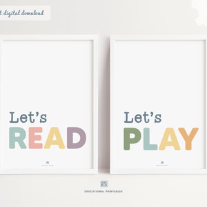 Playroom Wall Art, Playroom Decor,  Set Of 2, Let&#39;s Play Print,  Nursery Decor, Homeschool Decor, Playroom Prints, Let&#39;s Read