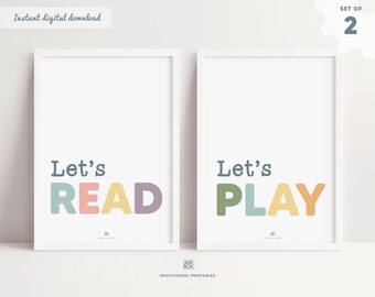 Playroom Wall Art, Playroom Decor,  Set Of 2, Let's Play Print,  Nursery Decor, Homeschool Decor, Playroom Prints, Let's Read