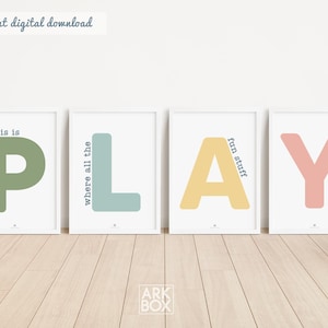 This Is Where The Fun Stuff Happens Set of Playroom Prints Playroom Wall Decor, Nursery Wall Art, Play Sign, Kids Room Decor Let&#39;s Play Sign