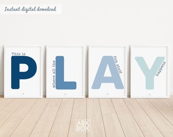 This Is Where The Fun Stuff Happens Set of Playroom Prints Playroom Wall Decor, Nursery Wall Art, Play Sign, Kids Room Decor Let's Play Sign